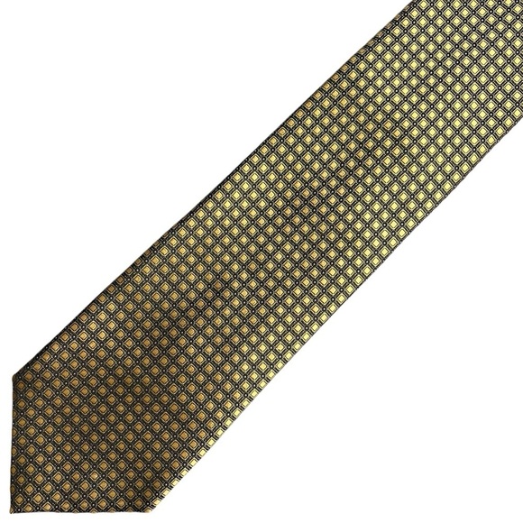 ERMENEGILDO ZEGNA Gold and Black Jacquard Printed Silk Tie Made In Italy - Picture 7 of 7